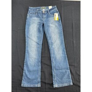 Southpole Womens Low Rise Boot Cut Jeans Stretch Blue Embellished Pocket Size 13
